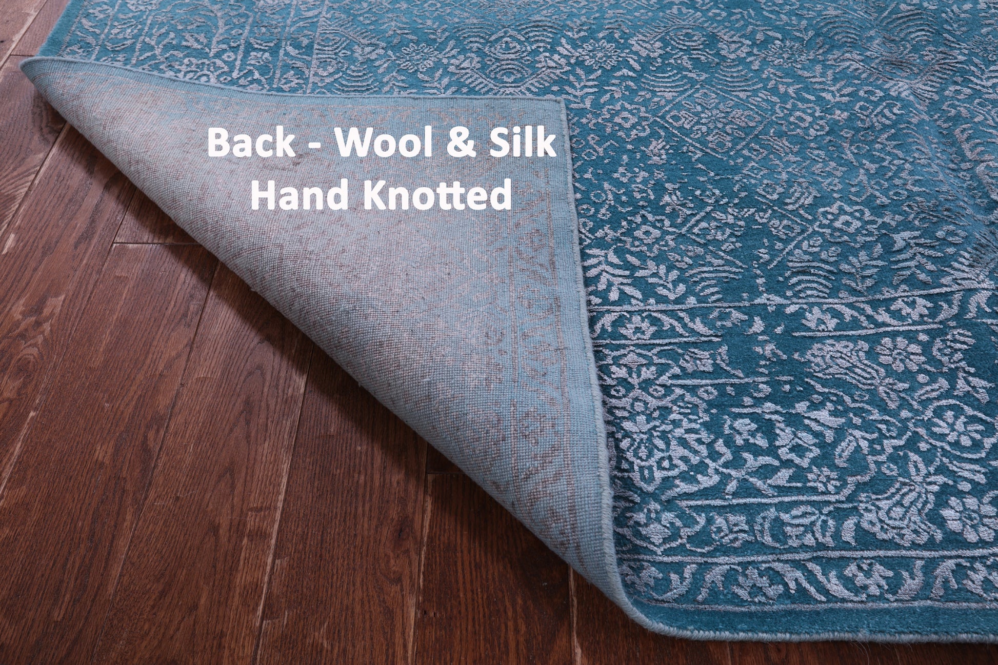 Blue Full Pile Overdyed Hand Knotted Wool & Silk Rug - 7' 11" X 10' 0" - Golden Nile