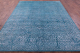 Blue Full Pile Overdyed Hand Knotted Wool & Silk Rug - 7' 11" X 10' 0" - Golden Nile