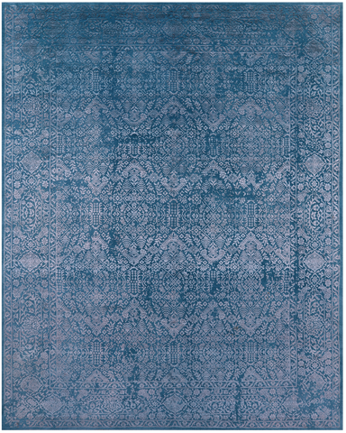 Blue Full Pile Overdyed Hand Knotted Wool & Silk Rug - 7' 11