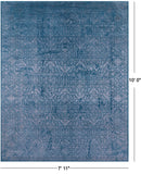 Blue Full Pile Overdyed Hand Knotted Wool & Silk Rug - 7' 11" X 10' 0" - Golden Nile