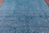 Blue Full Pile Overdyed Hand Knotted Wool & Silk Rug - 7' 11" X 10' 0" - Golden Nile
