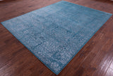 Blue Full Pile Overdyed Hand Knotted Wool & Silk Rug - 7' 11" X 10' 0" - Golden Nile