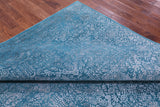 Blue Full Pile Overdyed Hand Knotted Wool & Silk Rug - 7' 11" X 10' 0" - Golden Nile