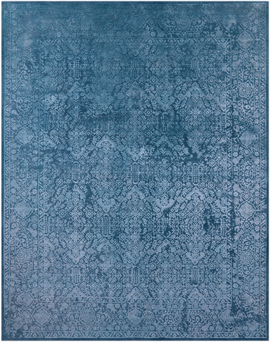 Blue Full Pile Overdyed Hand Knotted Wool & Silk Rug - 8' 0