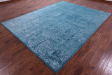 Blue Full Pile Overdyed Hand Knotted Wool & Silk Rug - 8' 0" X 10' 2" - Golden Nile