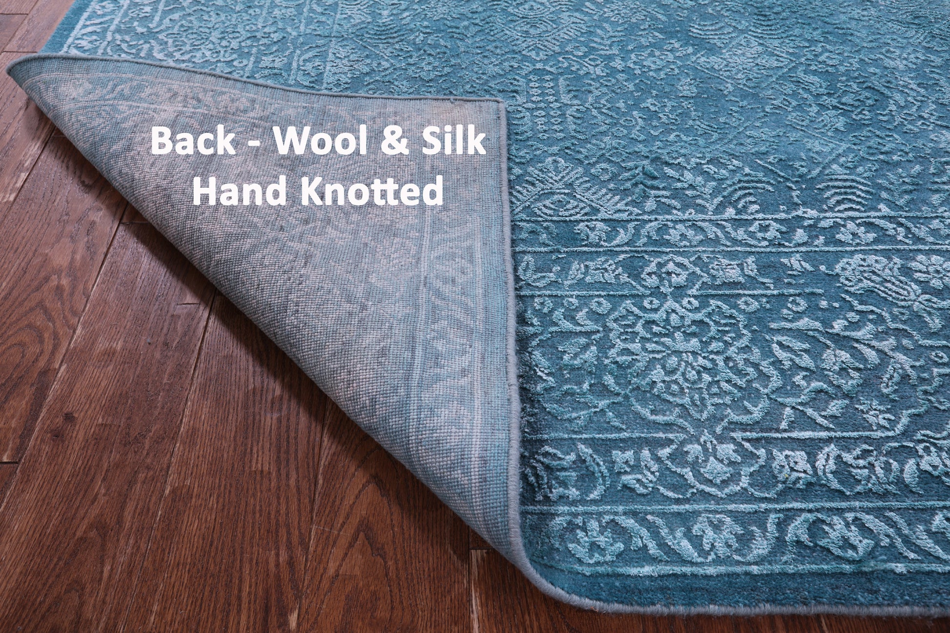 Blue Full Pile Overdyed Hand Knotted Wool & Silk Rug - 8' 0" X 10' 2" - Golden Nile