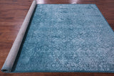 Blue Full Pile Overdyed Hand Knotted Wool & Silk Rug - 8' 0" X 10' 2" - Golden Nile