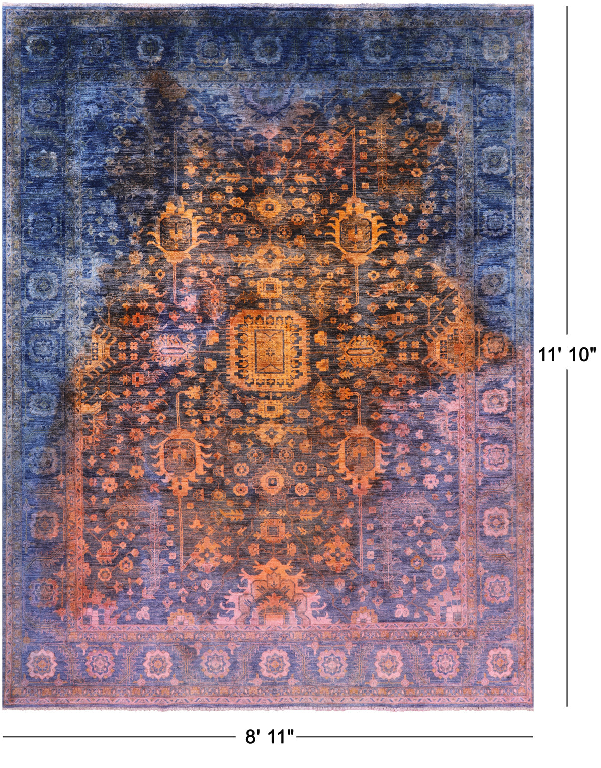 Serapi Full Pile Overdyed Hand Knotted Wool Rug - 8' 11" X 11' 10" - Golden Nile