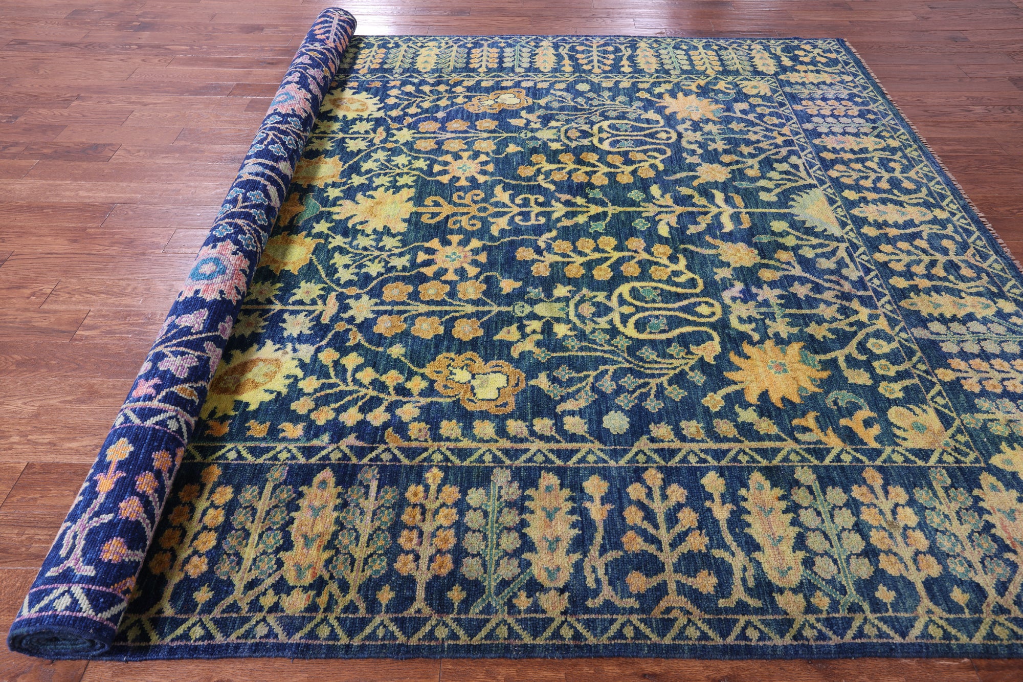 Gold Full Pile Overdyed Hand Knotted Wool Rug - 9' 3" X 12' 3" - Golden Nile