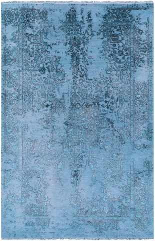 Blue Full Pile Overdyed Hand Knotted Wool & Silk Rug - 4' 1