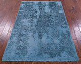 Blue Full Pile Overdyed Hand Knotted Wool & Silk Rug - 4' 1" X 6' 2" - Golden Nile
