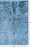 Blue Full Pile Overdyed Hand Knotted Wool & Silk Rug - 4' 1" X 6' 2" - Golden Nile