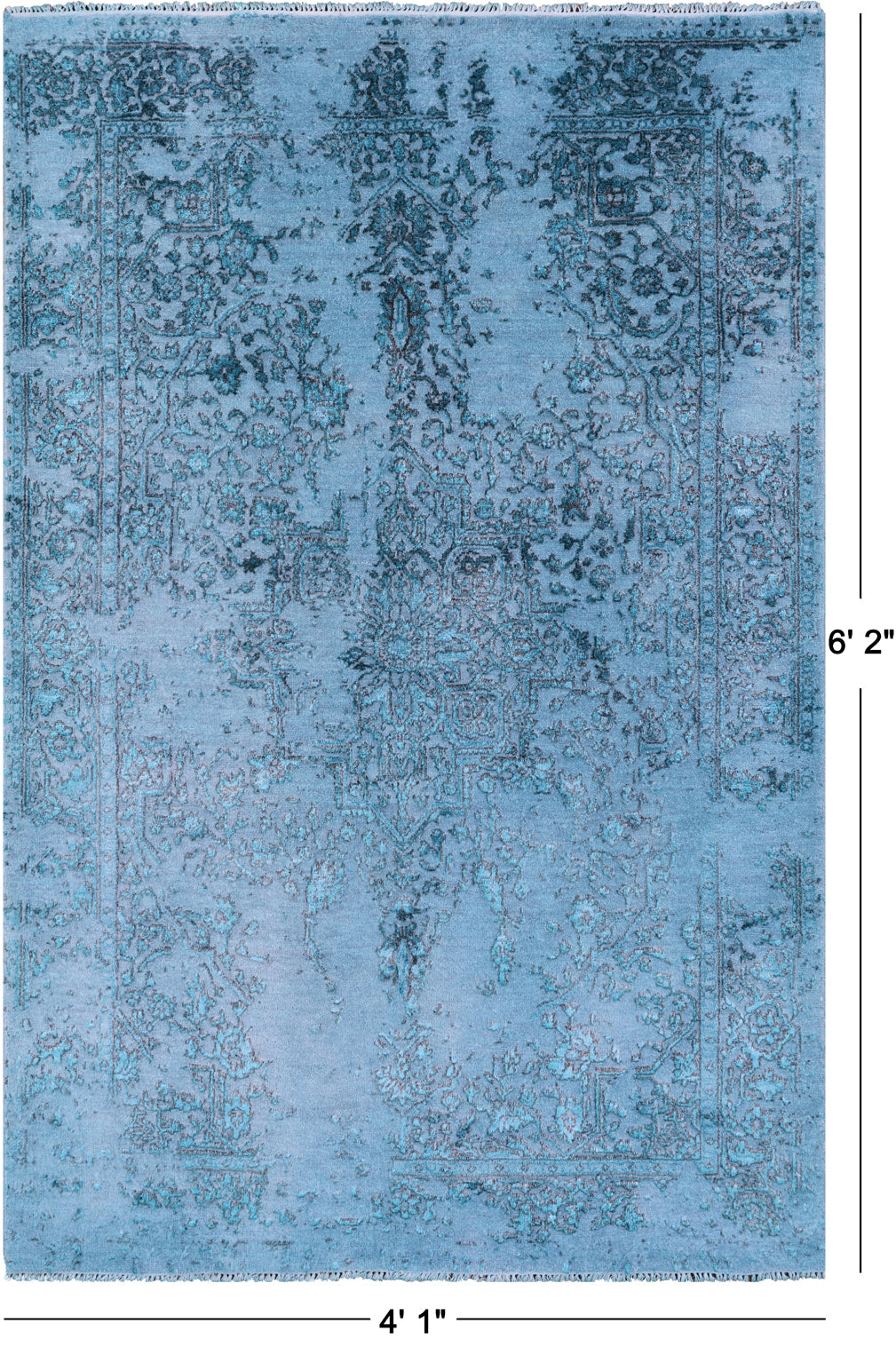 Blue Full Pile Overdyed Hand Knotted Wool & Silk Rug - 4' 1" X 6' 2" - Golden Nile