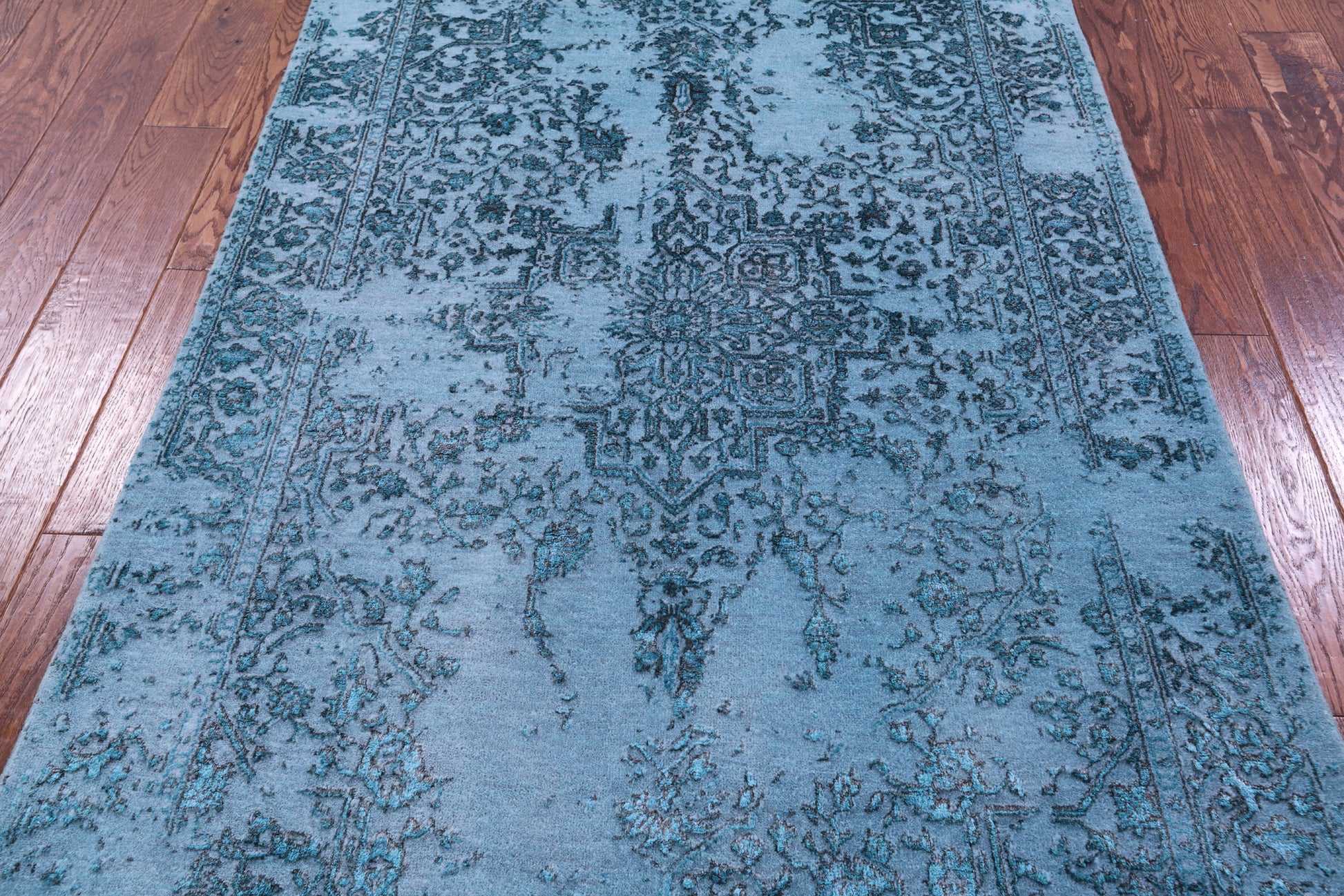 Blue Full Pile Overdyed Hand Knotted Wool & Silk Rug - 4' 1" X 6' 2" - Golden Nile