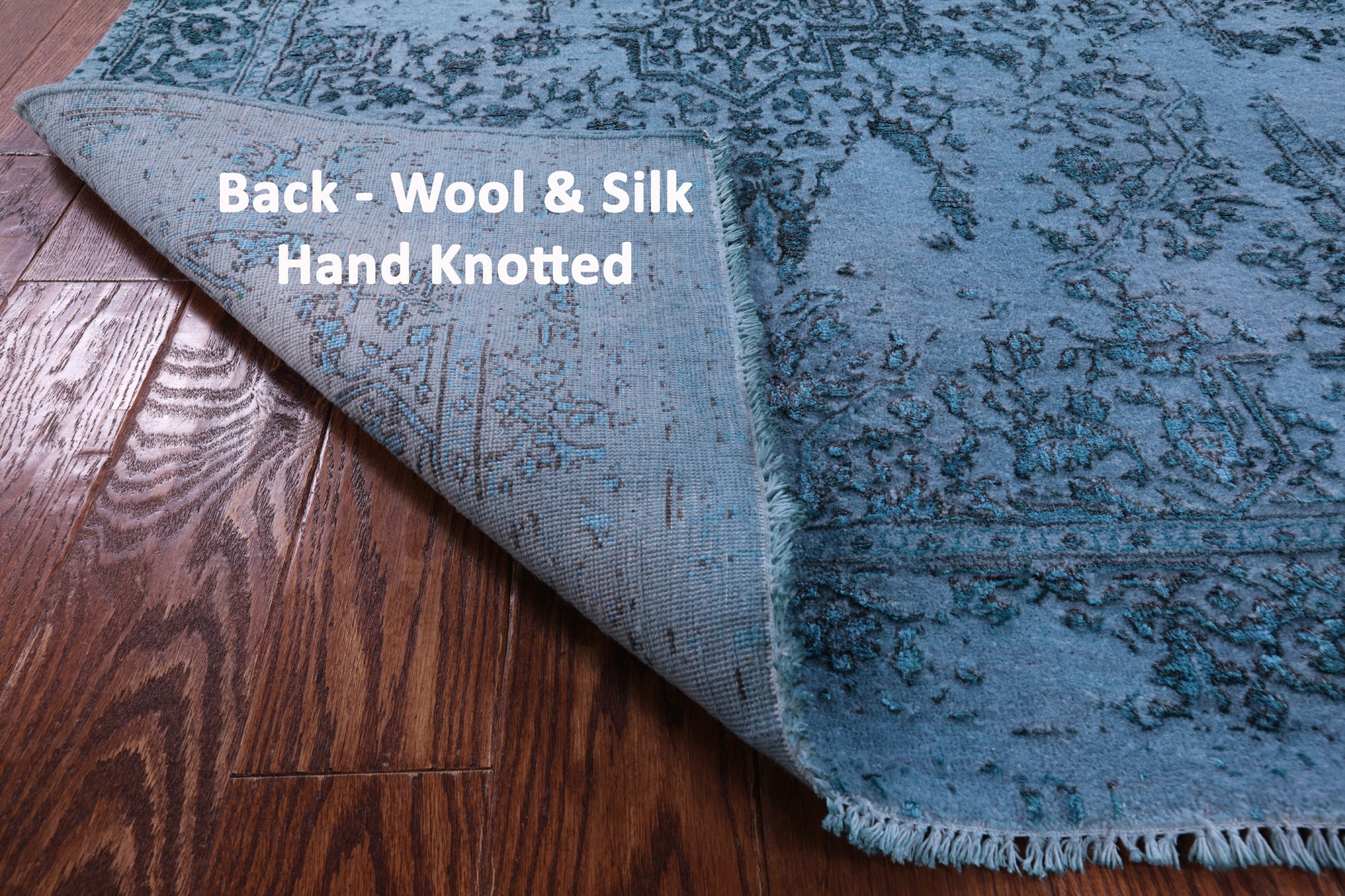 Blue Full Pile Overdyed Hand Knotted Wool & Silk Rug - 4' 1" X 6' 2" - Golden Nile