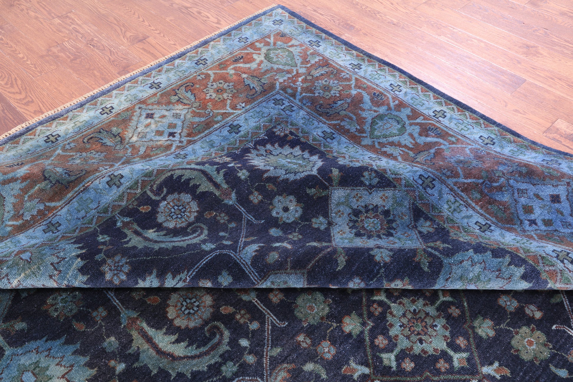 Blue Full Pile Overdyed Heriz Hand Knotted Wool Rug - 10' 2" X 13' 10" - Golden Nile