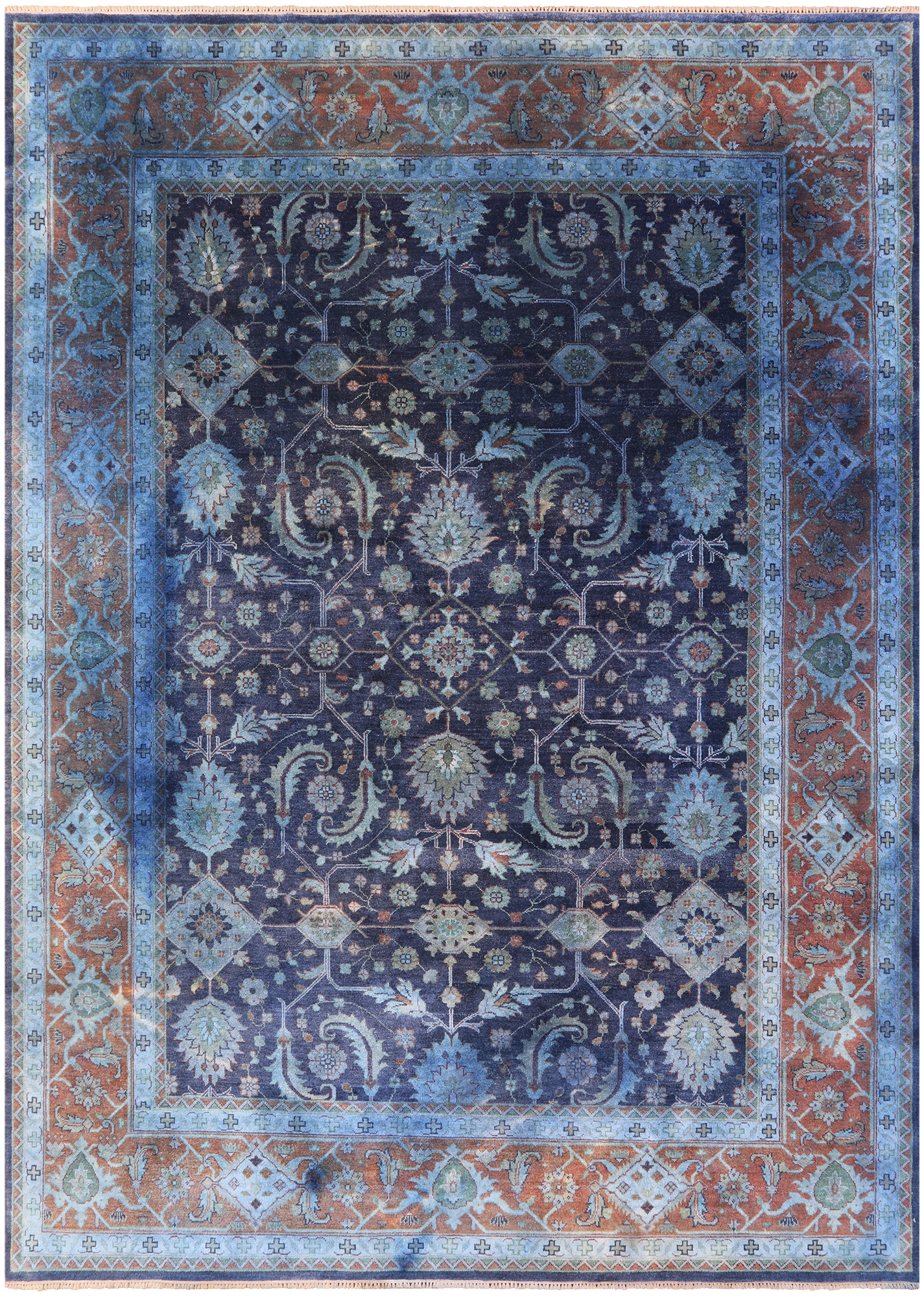 Blue Full Pile Overdyed Heriz Hand Knotted Wool Rug - 10' 2" X 13' 10" - Golden Nile