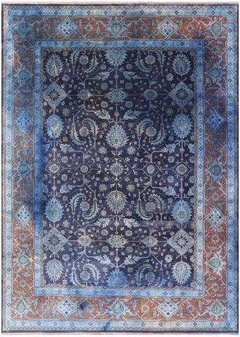 Blue Full Pile Overdyed Heriz Hand Knotted Wool Rug - 10' 2