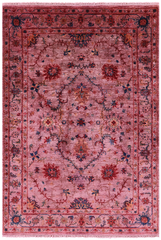 Pink Full Pile Overdyed Tabriz Handmade Wool Rug - 4' 11