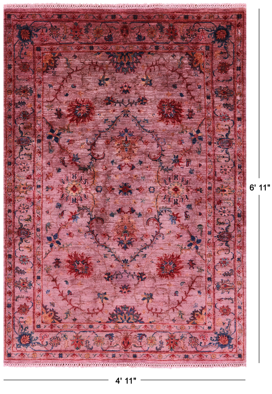 Pink Full Pile Overdyed Tabriz Handmade Wool Rug - 4' 11" X 6' 11" - Golden Nile