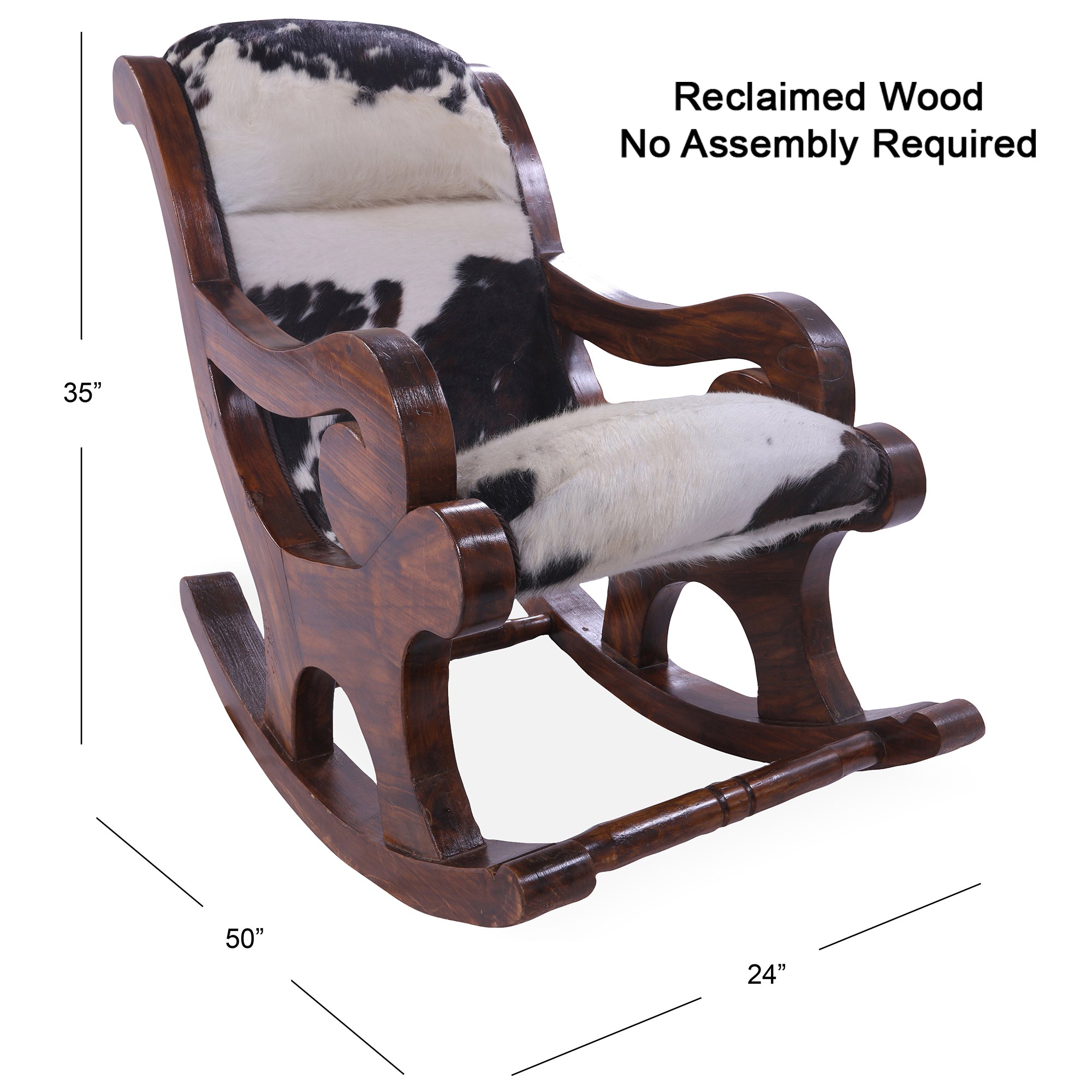 Hair-On Cowhide Wooden Handcrafted Rocking Chair - Golden Nile