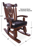 Wooden Rocking Chair Handcarved Back Sunflower Removable Hair-On Cowhide Pillow - Golden Nile