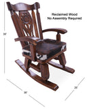 Wooden Rocking Chair Handcarved Back Sunflower Removable Hair-On Cowhide Pillow - Golden Nile