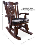 Wooden Rocking Chair Handcarved Back Sunflower Removable Hair-On Cowhide Pillow - Golden Nile