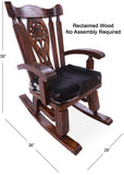 Wooden Rocking Chair Handcarved Back Sunflower Removable Hair-On Cowhide Pillow - Golden Nile