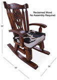 Wooden Rocking Chair Handcarved Back Sunflower Removable Hair-On Cowhide Pillow - Golden Nile