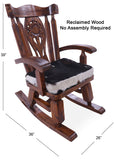 Wooden Rocking Chair Handcarved Back Sunflower Removable Hair-On Cowhide Pillow - Golden Nile