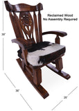 Wooden Rocking Chair Handcarved Back Sunflower Removable Hair-On Cowhide Pillow - Golden Nile
