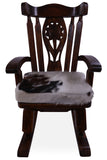Wooden Rocking Chair Handcarved Back Sunflower Removable Hair-On Cowhide Pillow - Golden Nile