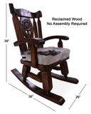 Wooden Rocking Chair Handcarved Back Sunflower Removable Hair-On Cowhide Pillow - Golden Nile