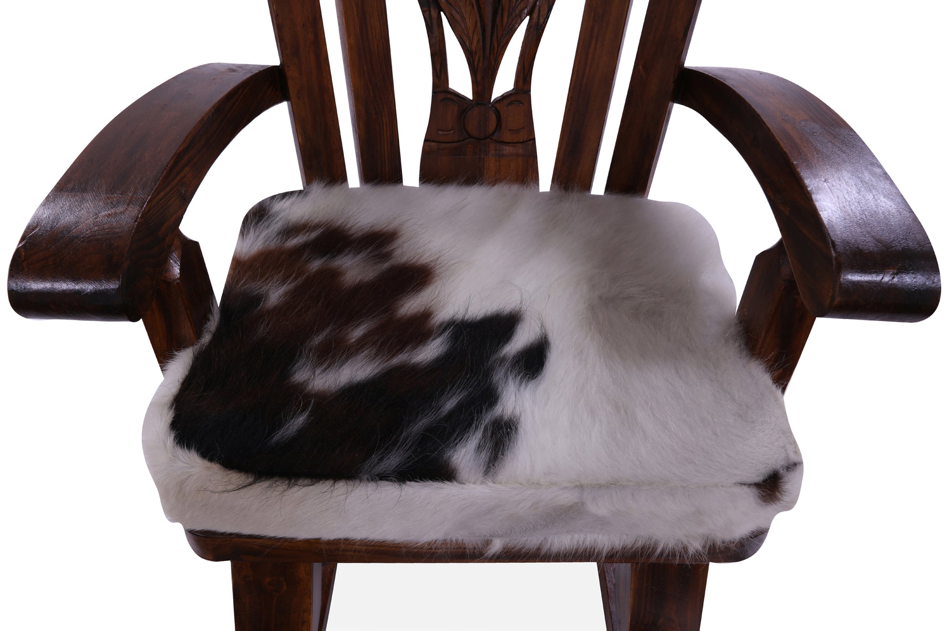 Wooden Rocking Chair Handcarved Back Sunflower Removable Hair-On Cowhide Pillow - Golden Nile