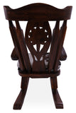 Wooden Rocking Chair Handcarved Back Sunflower Removable Hair-On Cowhide Pillow - Golden Nile
