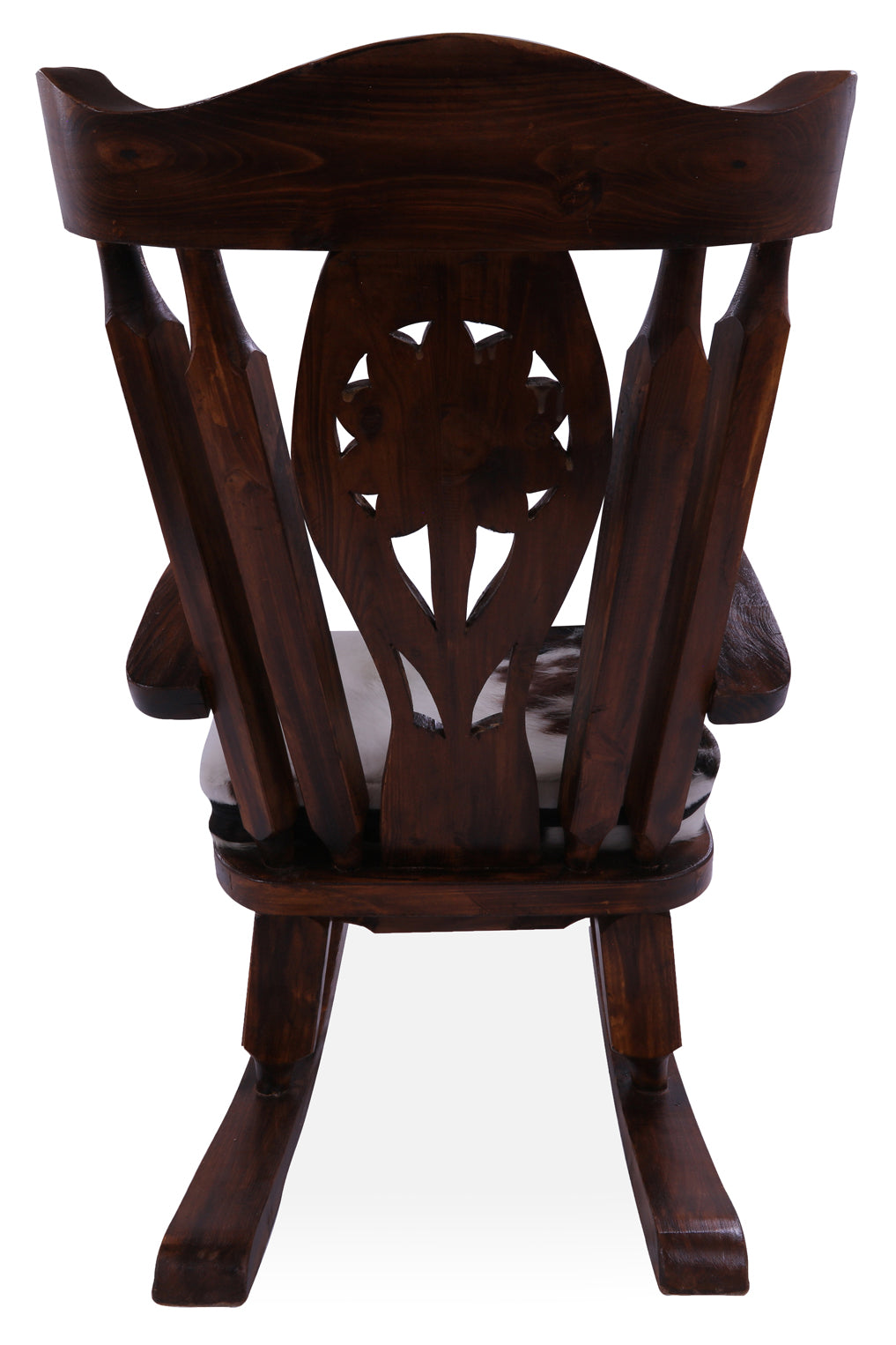 Wooden Rocking Chair Handcarved Back Sunflower Removable Hair-On Cowhide Pillow - Golden Nile