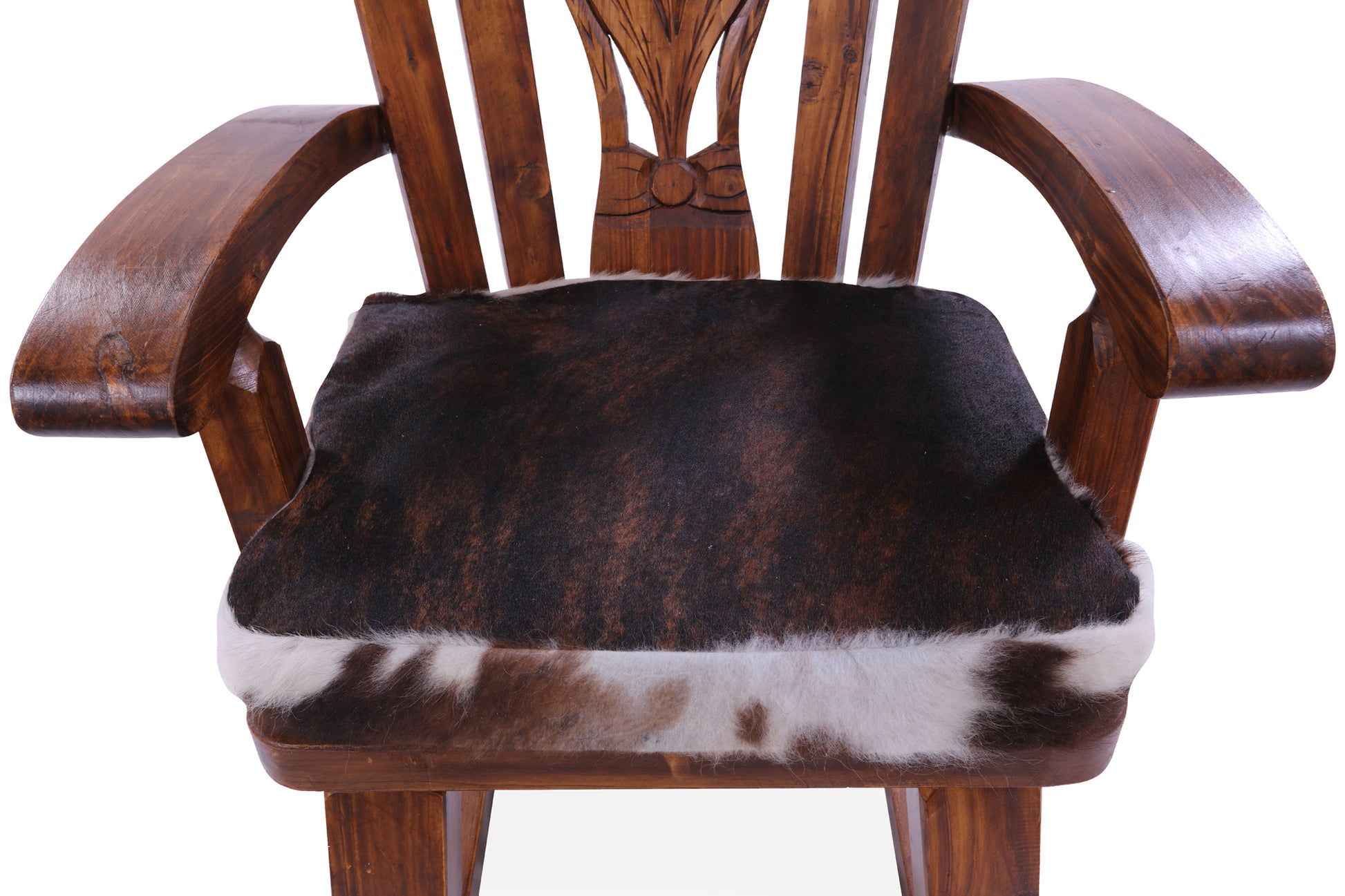 Wooden Rocking Chair Handcarved Back Sunflower Removable Hair-On Cowhide Pillow - Golden Nile