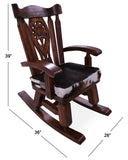 Wooden Rocking Chair Handcarved Back Sunflower Removable Hair-On Cowhide Pillow - Golden Nile