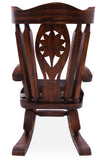 Wooden Rocking Chair Handcarved Back Sunflower Removable Hair-On Cowhide Pillow - Golden Nile