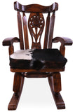 Wooden Rocking Chair Handcarved Back Sunflower Removable Hair-On Cowhide Pillow - Golden Nile