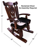 Wooden Rocking Chair Handcarved Back Sunflower Removable Hair-On Cowhide Pillow - Golden Nile