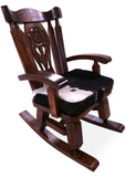 Wooden Rocking Chair Handcarved Back Sunflower Removable Hair-On Cowhide Pillow - Golden Nile