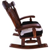 Wooden Rocking Chair Handcarved Back Sunflower Removable Hair-On Cowhide Pillow - Golden Nile
