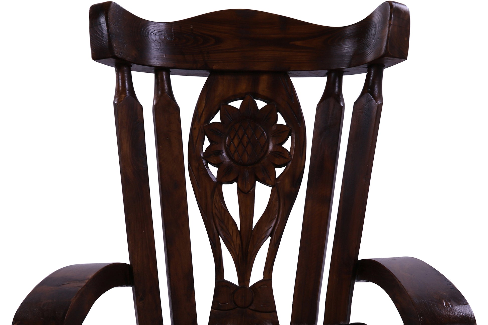 Wooden Rocking Chair Handcarved Back Sunflower Removable Hair-On Cowhide Pillow - Golden Nile