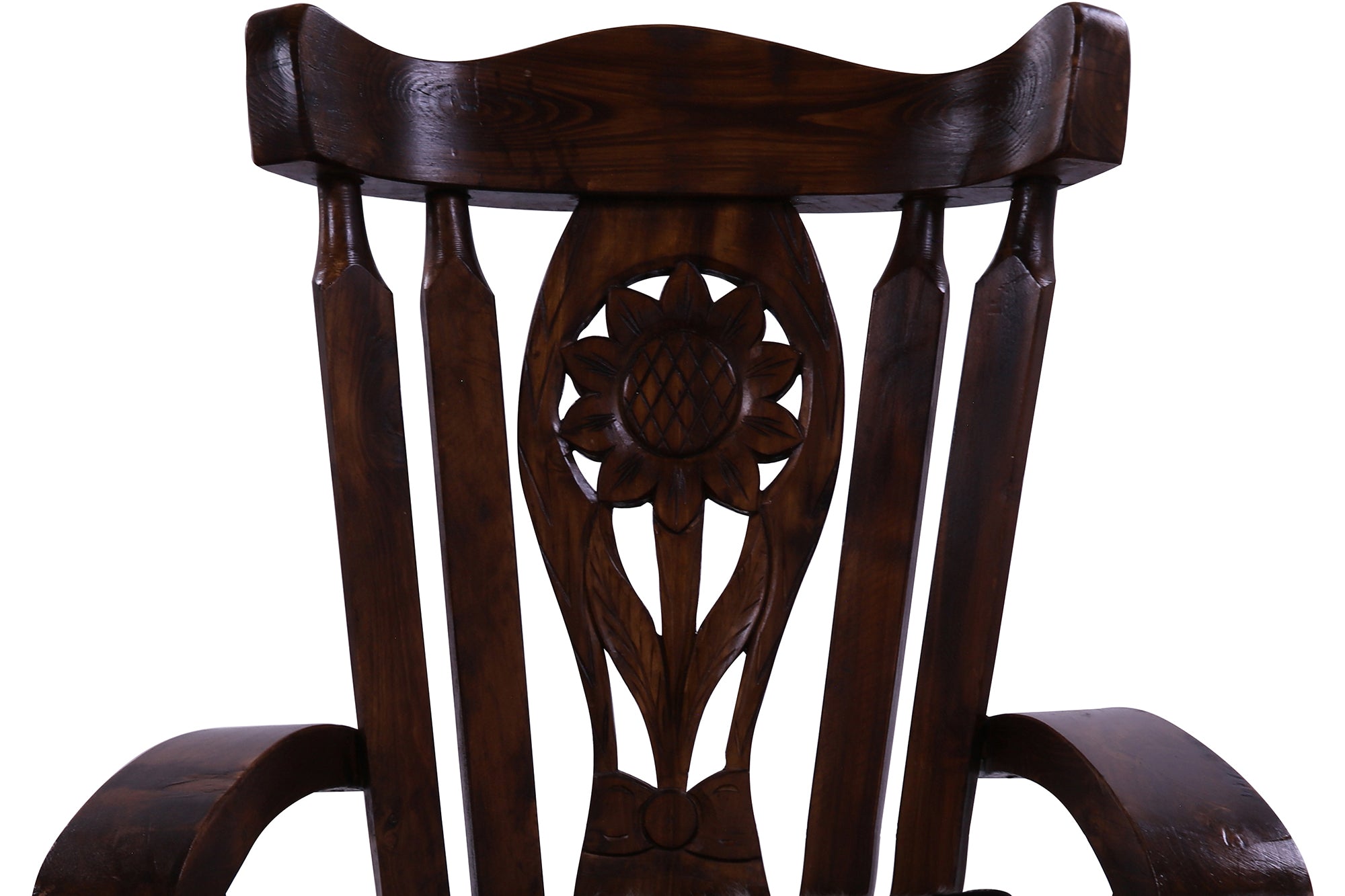Wooden Rocking Chair Handcarved Back Sunflower Removable Hair-On Cowhide Pillow - Golden Nile