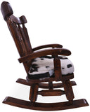Wooden Rocking Chair Handcarved Back Sunflower Removable Hair-On Cowhide Pillow - Golden Nile