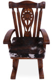 Wooden Rocking Chair Handcarved Back Sunflower Removable Hair-On Cowhide Pillow - Golden Nile