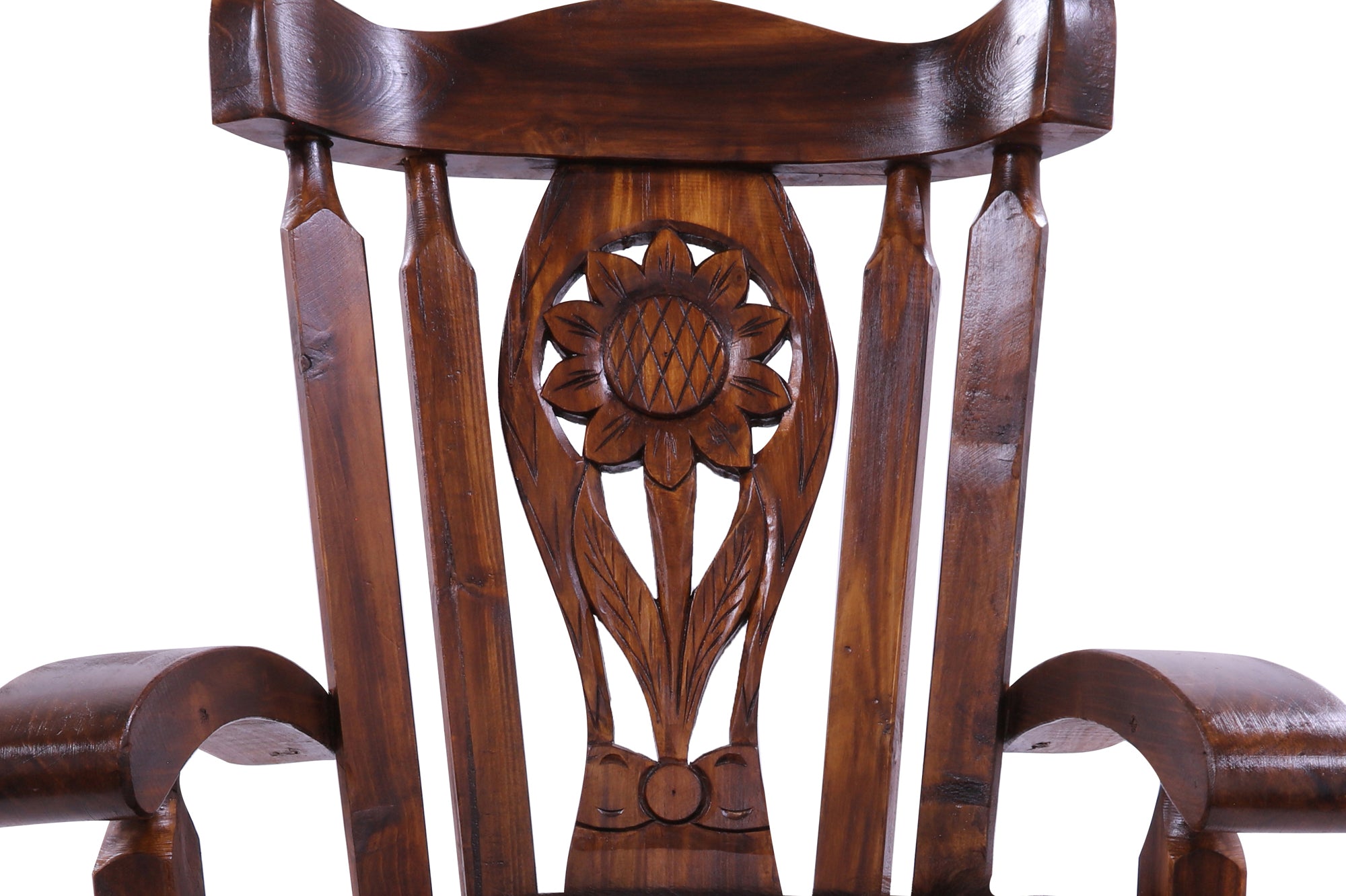 Wooden Rocking Chair Handcarved Back Sunflower Removable Hair-On Cowhide Pillow - Golden Nile