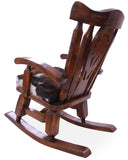 Wooden Rocking Chair Handcarved Back Sunflower Removable Hair-On Cowhide Pillow - Golden Nile
